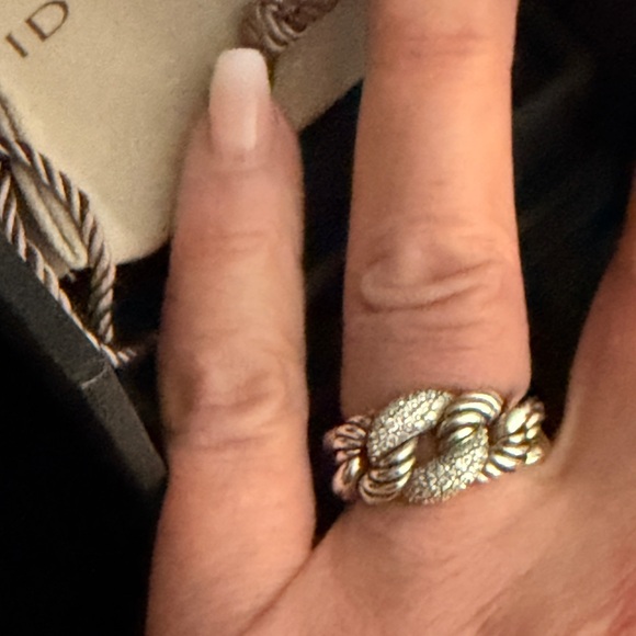 David Yurman Jewelry - David Yurman Silver Pavé Cable-Link Ring diamond